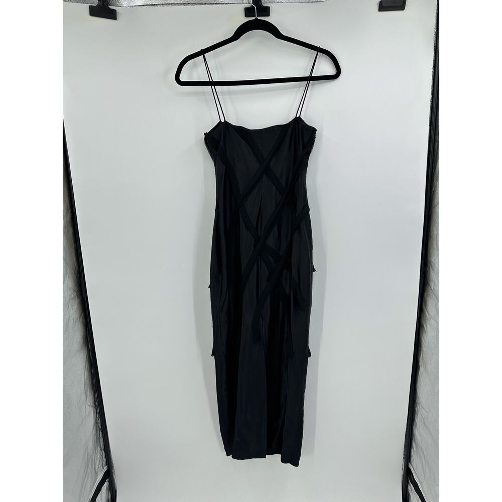 Zara Satin Midi Slip Dress Size M Black Rushed Fairy Goth Witchy Whimsygoth - Picture 7 of 16